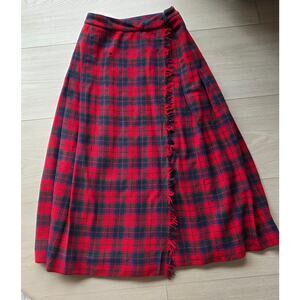 VTG Scottish Tartan Wool Kilt Carey by Sloat Red Plaid Fringe 23" Waist 28.5”